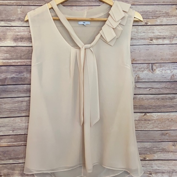 Gap chiffon sleeveless blouse tie front - Picture 1 of 3